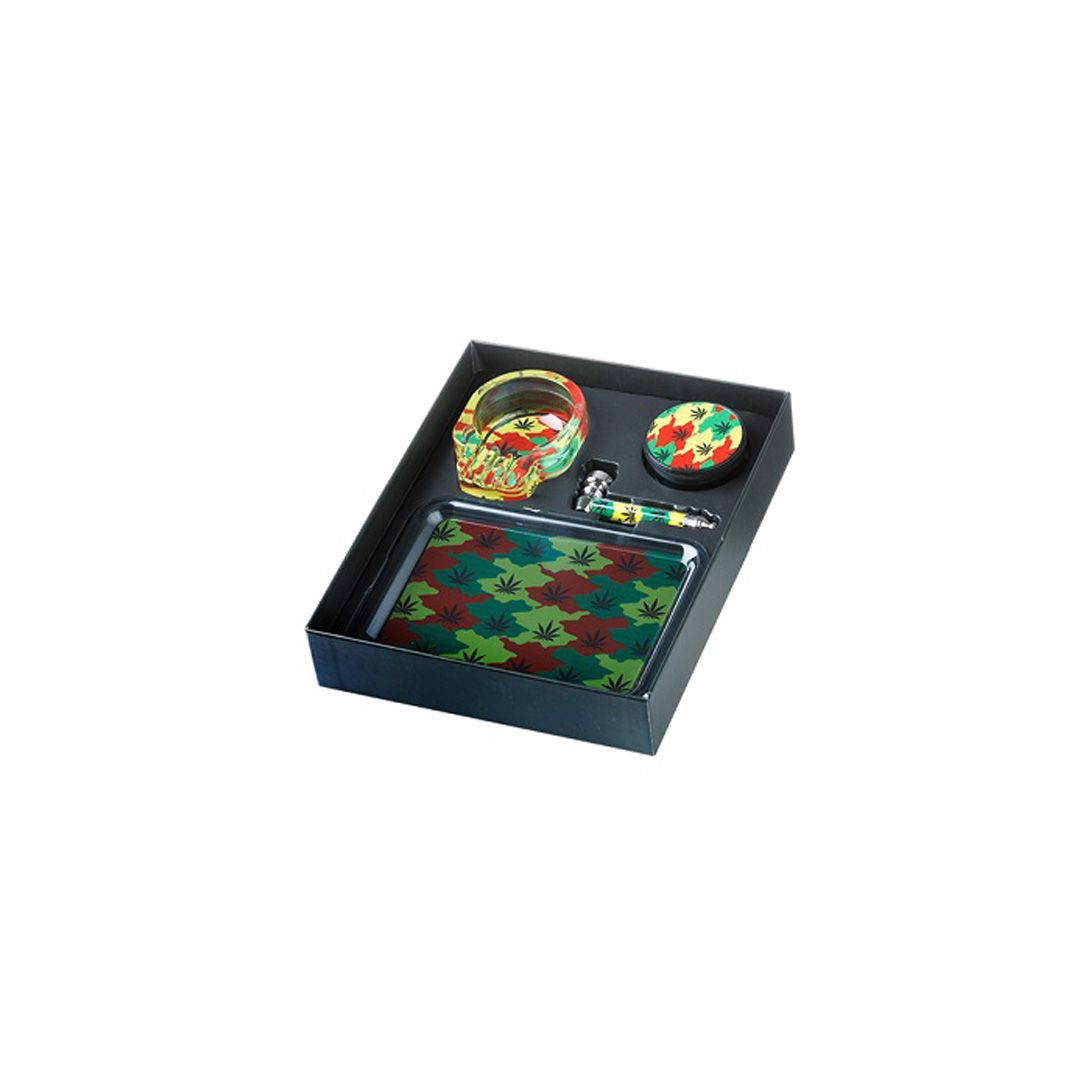 Alupfeife & Plastikgrinder Set - Rasta Cannabis – Ansicht 2