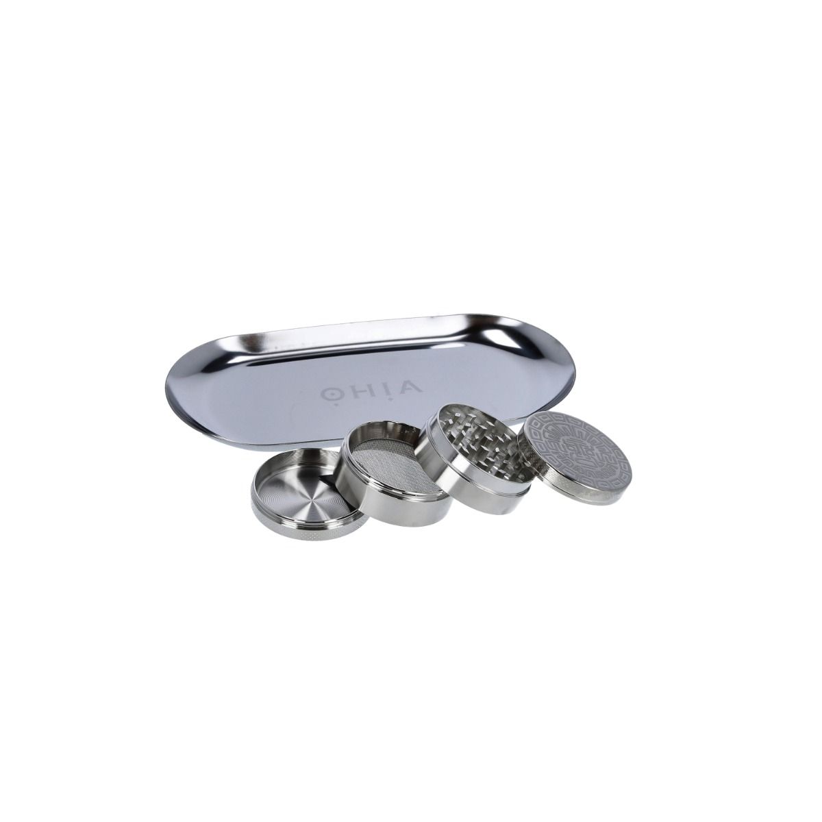 OHIA Alu Grinder Silber, Maya Edition, 4tlg. mit Rolling Tray – Ansicht 3
