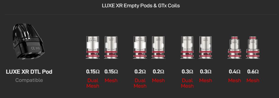 2 x Vaporesso Luxe XR Empty Pod 5ml, DTL