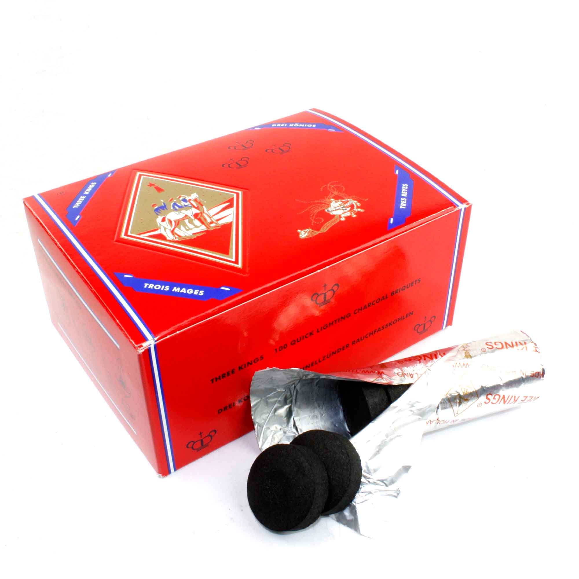 Shishakohle Three Kings 40mm Box (10x10 Stk.) Kohle